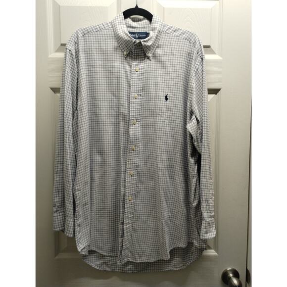 Ralph Lauren Men Size 16 - 32/33 Yarmouth Long Sleeve Blue Check Button Up Shirt - Picture 1 of 7